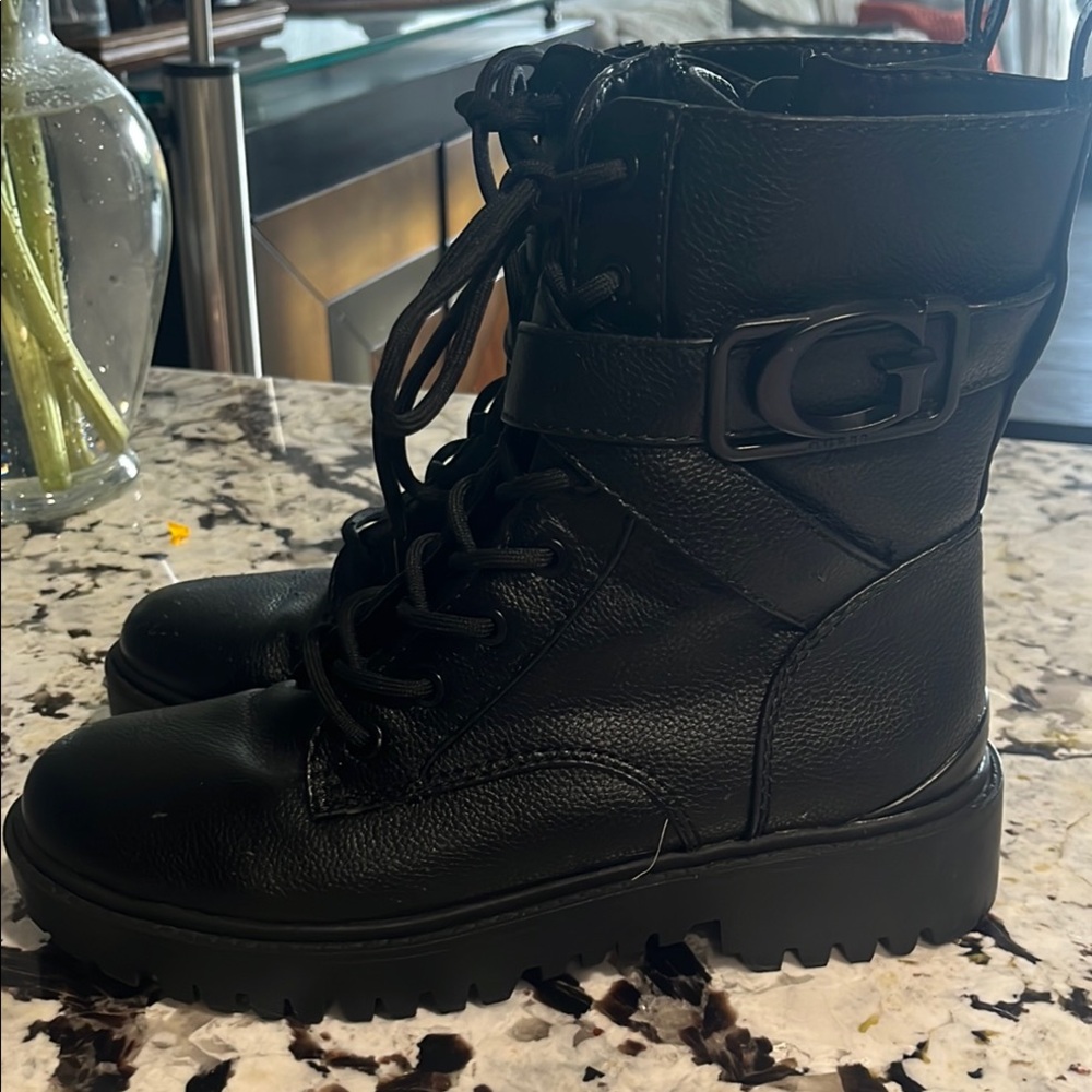 Guess brand Black Combat Boots with G Buckle Detail